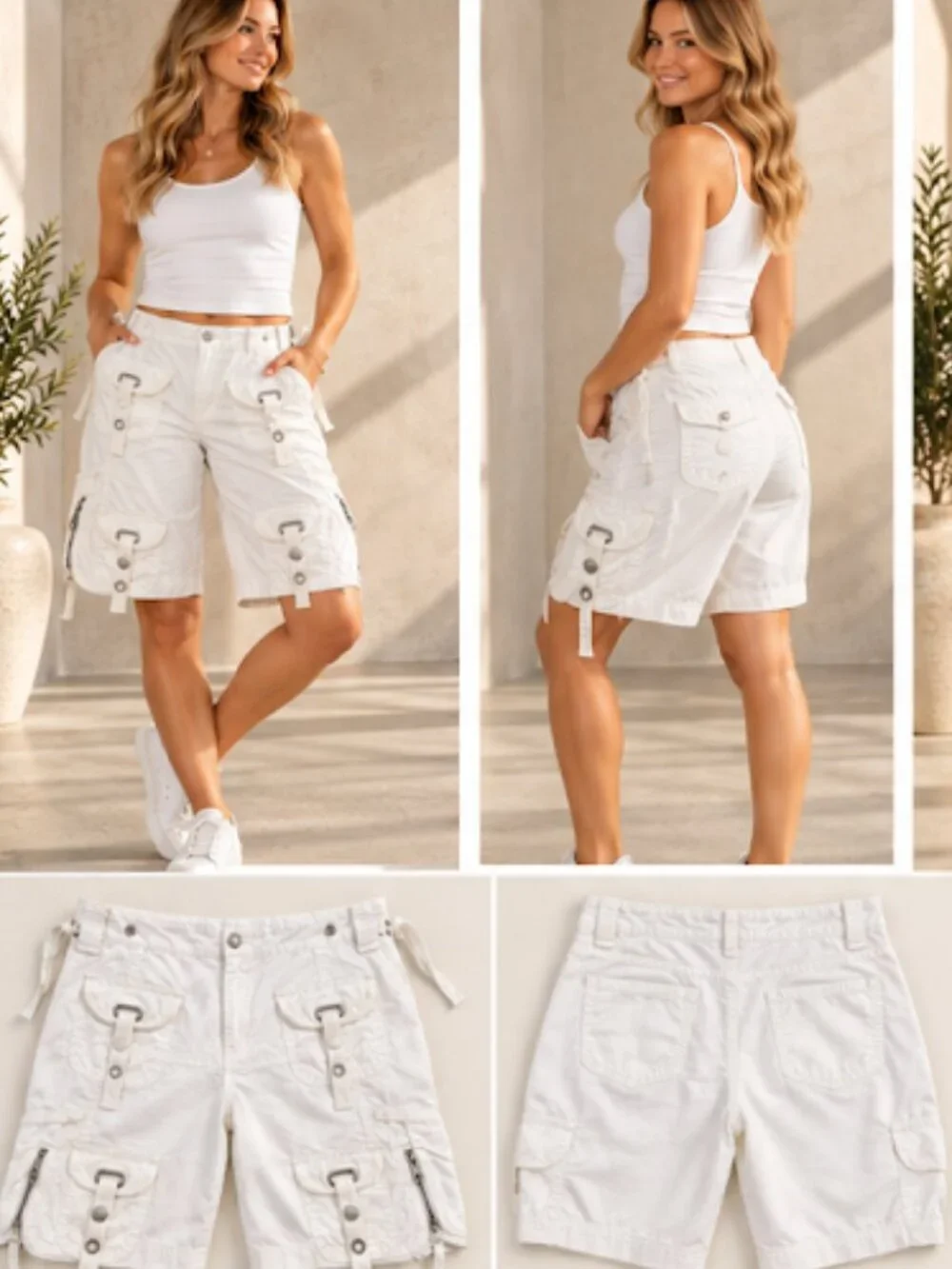 Anthropologie MÜRMÜR White Cargo Bermuda Shorts Size M Utility Y2K